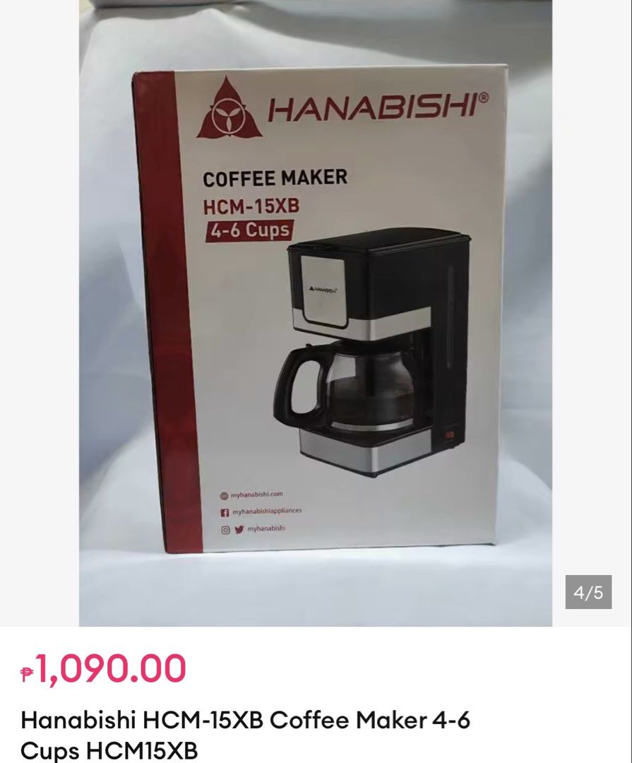 Hanabishi Coffee Maker (Category: Other Kitchenware & Tableware) located in Manila. Submitted by anttann (Listing ID 1436649010, Image 3). Description: Hanabishi Coffee Maker ORIG PRICE : 1,090 SELLING PRICE : 500.