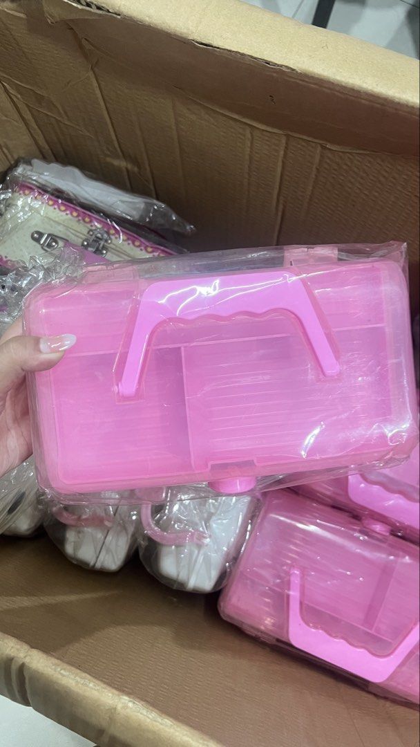 Hello Kitty Pink Storage Box (Category: Storage Boxes & Baskets) located in Manila. Submitted by machib (Listing ID 1436589787, Image 2). Description: - Kitty themed storage box - Pink color - Features a handle for easy carrying - Secure clasp closure - Includes internal compartments - Brand new, still in original packaging - have 8 avail.