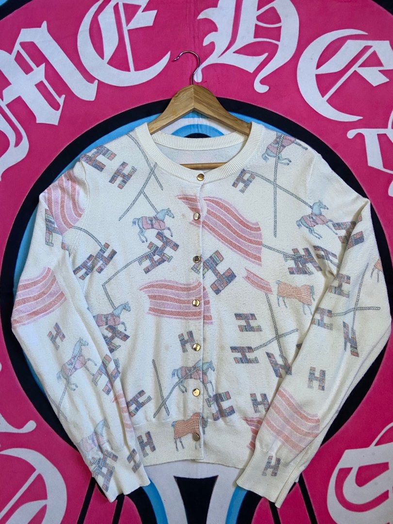 Hermes rainbow horse cardigan (Category: Activewear) located in Manila. Submitted by makeclassy.ph (Listing ID 1436523098, Image 1). Description: Material - Cotton Made in - China Condition- Excellent Dimension - 21 width / 23 Length Cut Tags Need Wash for Stain Color rate - 9.5 / 10 Issue - None Once an order is placed and confirmed, we may not be able to make changes or offer cancellation/ refunds You can message me if you have any questions. W
