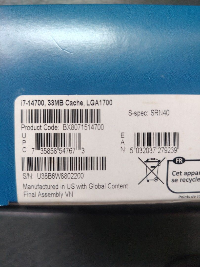 Intel i7-14700 CPU Cooler - Brand New447451148343070721