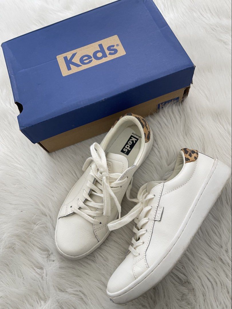 Keds White Leather Sneakers with Leopard Print Leather (Category: Sneakers) located in Bacolod City. Submitted by euniceclothing_coph (Listing ID 1436596704, Image 1). Description: Size 5.5/35.5 Store bought No flaws Leather .