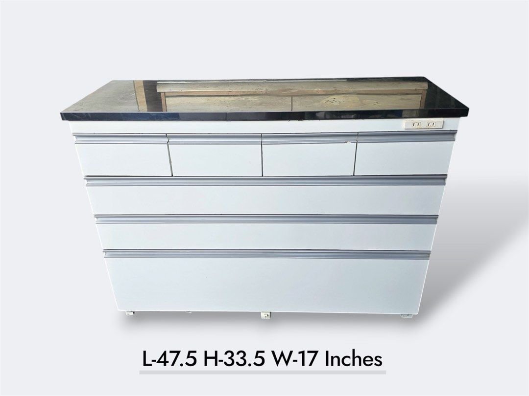 Lateral Kitchen Cabinet (Category: Shelves, Cabinets & Racks) located in Quezon City. Submitted by ledamadel (Listing ID 1436531122, Image 1). Description: Lateral Kitchen Cabinet ‼️‼️ 👉Space Saver! 😍😘🥰 ✔️L-47.5 H-33.5 W-17 Inches 📐 ✔7 Drawers 🗄 ✔️Socket Ready 🔌 ✔️Compreas & Mdf Back!🪵 ✔Scratches As-is! 👌 Location: 40 Aplaya St Napocor Vill. Tandang Sora Quezon City. For inquiry please Pm us or Call. 09066885859 Please like our page than