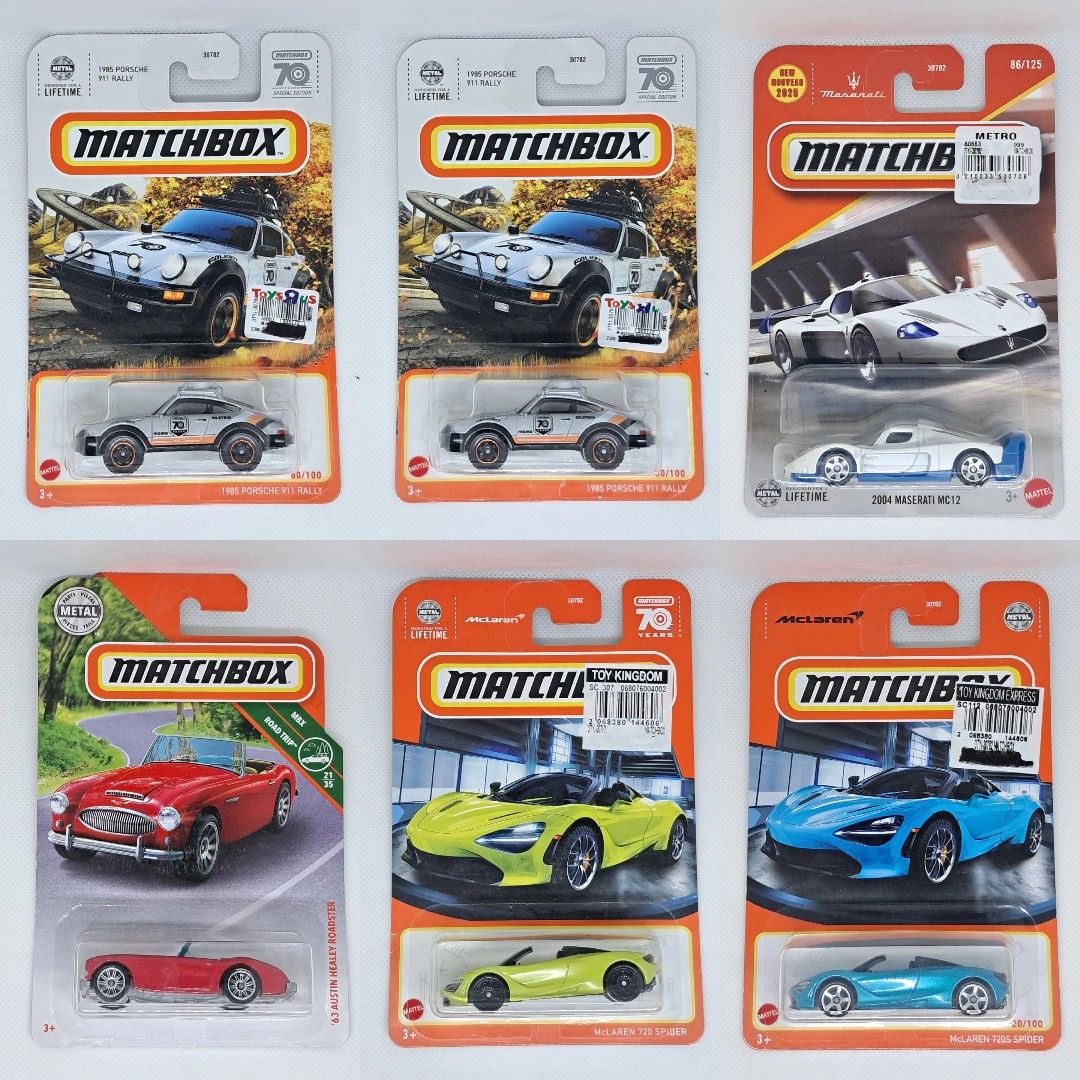 MATCHBOX Mattel Diecast SALE (Category: Vehicle & Diecast Models) located in Quezon City. Submitted by affcollection (Listing ID 1436258633, Image 3). Description: 👇 Click "Read More" to view price list below (starting from P80) 👇 All factory sealed, but may have soft corners and/or blister issues See pictures for condition MOP: Gcash / Maya MOD: Lalamove / Grab / J&T / LBC 📍Culiat, Quezon City 🚥🚥 Porsche 911 GT3 (white): P230 Porsche 918 Sp