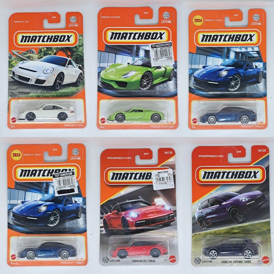 MATCHBOX Mattel Diecast SALE (Category: Vehicle & Diecast Models) located in Quezon City. Submitted by affcollection (Listing ID 1436258633, Image 2). Description: 👇 Click "Read More" to view price list below (starting from P80) 👇 All factory sealed, but may have soft corners and/or blister issues See pictures for condition MOP: Gcash / Maya MOD: Lalamove / Grab / J&T / LBC 📍Culiat, Quezon City 🚥🚥 Porsche 911 GT3 (white): P230 Porsche 918 Sp