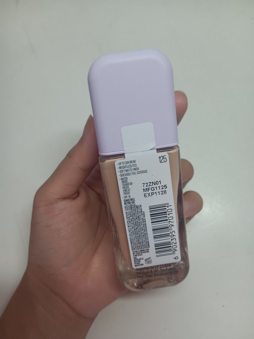 Maybelline Lumi Matte Foundation 125, 95% (Category: Makeup) located in Quezon City. Submitted by hapyllein (Listing ID 1436552440, Image 2). Description: Shade: 125, Medium neutral still 95% rfs: used once for an event only and I don't usually wear foundation.