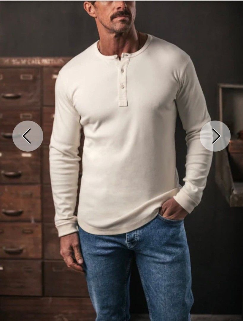 Men's Henley Long Sleeve Shirt (Category: Tshirts & Polo Shirts ) located in General Santos City (Dadiangas). Submitted by markinho_ideas (Listing ID 1436504707, Image 1). Description: - Cream-colored long sleeve Henley shirt - Features a three-button placket - Ribbed cuffs - Crew neck - Relaxed fit - Made of soft, comfortable material - Perfect for casual wear.