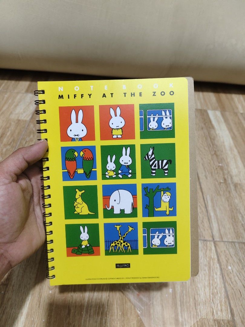 Miffy at the Zoo Spiral Notebook (Category: Stationery & School Supplies) located in Makati City. Submitted by abegailbrezuela (Listing ID 1436537242, Image 1). Description: - New Miffy at the Zoo spiral notebook. - Features a colorful Miffy design on the front cover. - Back cover has a Miffy and turtle illustration. - Still in original packaging. - Ideal for notes, sketches, and reminders. - A must-have for Miffy fans!.