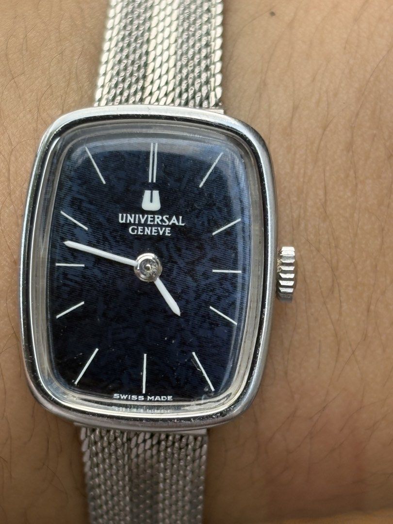 [Overhauled] Universal Geneve Tank/Cushion Watch (Category: Luxury Watches) located in Quezon City. Submitted by calypso__ (Listing ID 1436497021, Image 1). Description: - Overhauled last March 2026 - Features the rare Lapis Lazuli imitation patterned dial - Art Deco design - Cal. 10 movement - Cushion dial popular in the 1970s - Cartier Baignoire alternative.