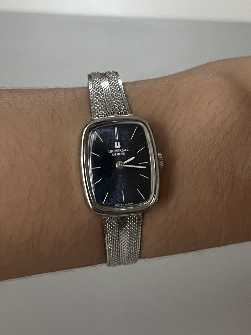 [Overhauled] Universal Geneve Tank/Cushion Watch (Category: Luxury Watches) located in Quezon City. Submitted by calypso__ (Listing ID 1436497021, Image 3). Description: - Overhauled last March 2026 - Features the rare Lapis Lazuli imitation patterned dial - Art Deco design - Cal. 10 movement - Cushion dial popular in the 1970s - Cartier Baignoire alternative.