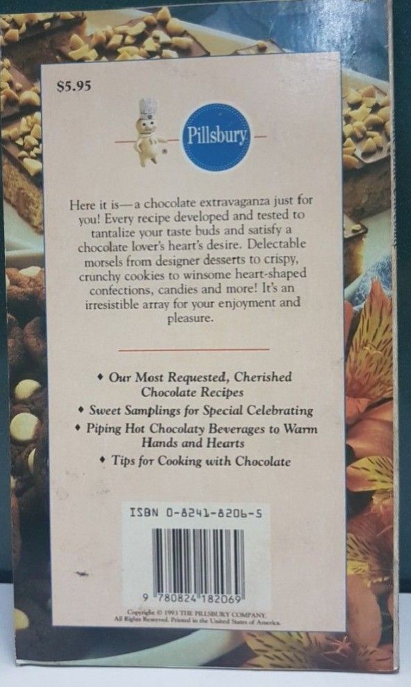 Pillsbury Make Mine Chocolate Preloved Book (Category: Homemade Bakes) located in Quezon City. Submitted by whizdepot (Listing ID 1436480979, Image 2). Description: Publication: The collection was published by The Pillsbury Company in 1993. Set Composition: The boxed set includes four separate paperback volumes focusing on cookies, brownies, and chocolate recipes..