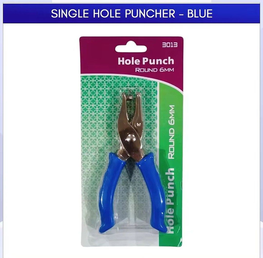 Puncher 6mm (Category: Craft Supplies & Tools) located in Quezon City. Submitted by ana-chan (Listing ID 1436639994, Image 2). Description: - Single Hole Puncher - Available in Pink and Blue - 6mm Round Hole - Comfortable Grip - Ideal for crafting and office use - Removable non-slip handle - 2 pc avail.