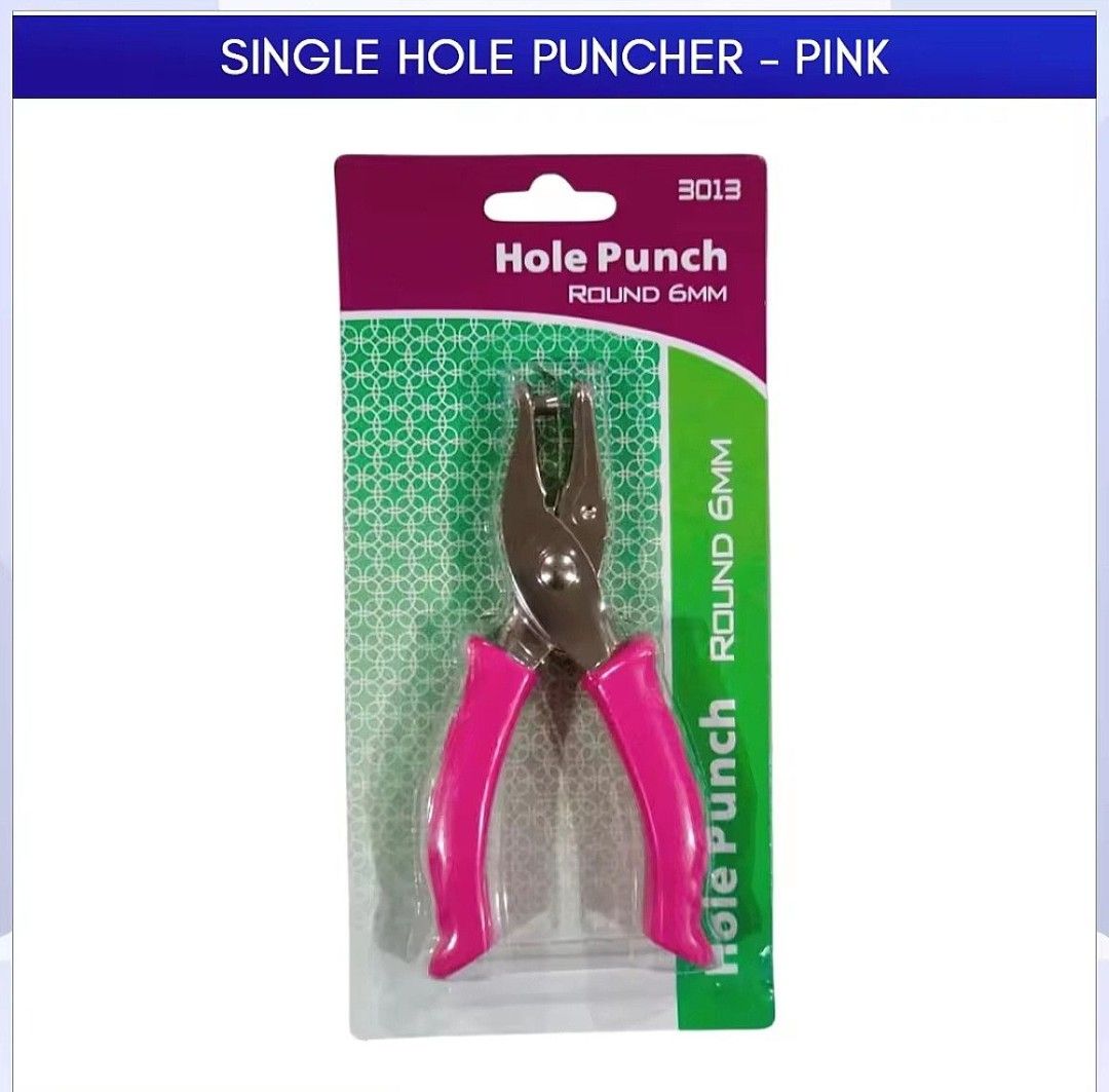 Puncher 6mm (Category: Craft Supplies & Tools) located in Quezon City. Submitted by ana-chan (Listing ID 1436639994, Image 1). Description: - Single Hole Puncher - Available in Pink and Blue - 6mm Round Hole - Comfortable Grip - Ideal for crafting and office use - Removable non-slip handle - 2 pc avail.