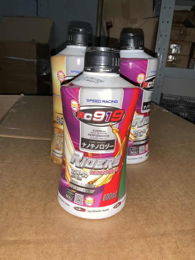 RC919 Scooter/Rider/Engine Flushing Oil (Category: Maintenance Fluids and Filters) located in Manila. Submitted by otlook (Listing ID 1436546109, Image 3). Description: - RC919 Motor Oil for Scooters & Riders - Options: - 0W-40 Scooter Oil (800ml) - 20W-50 Rider Oil (800ml & 1L) - Engine Flushing Oil (1L) - Synthetic Base Oils - Rider Oil: Dedicated formula - Scooter Oil: 3,000km mileage performance.