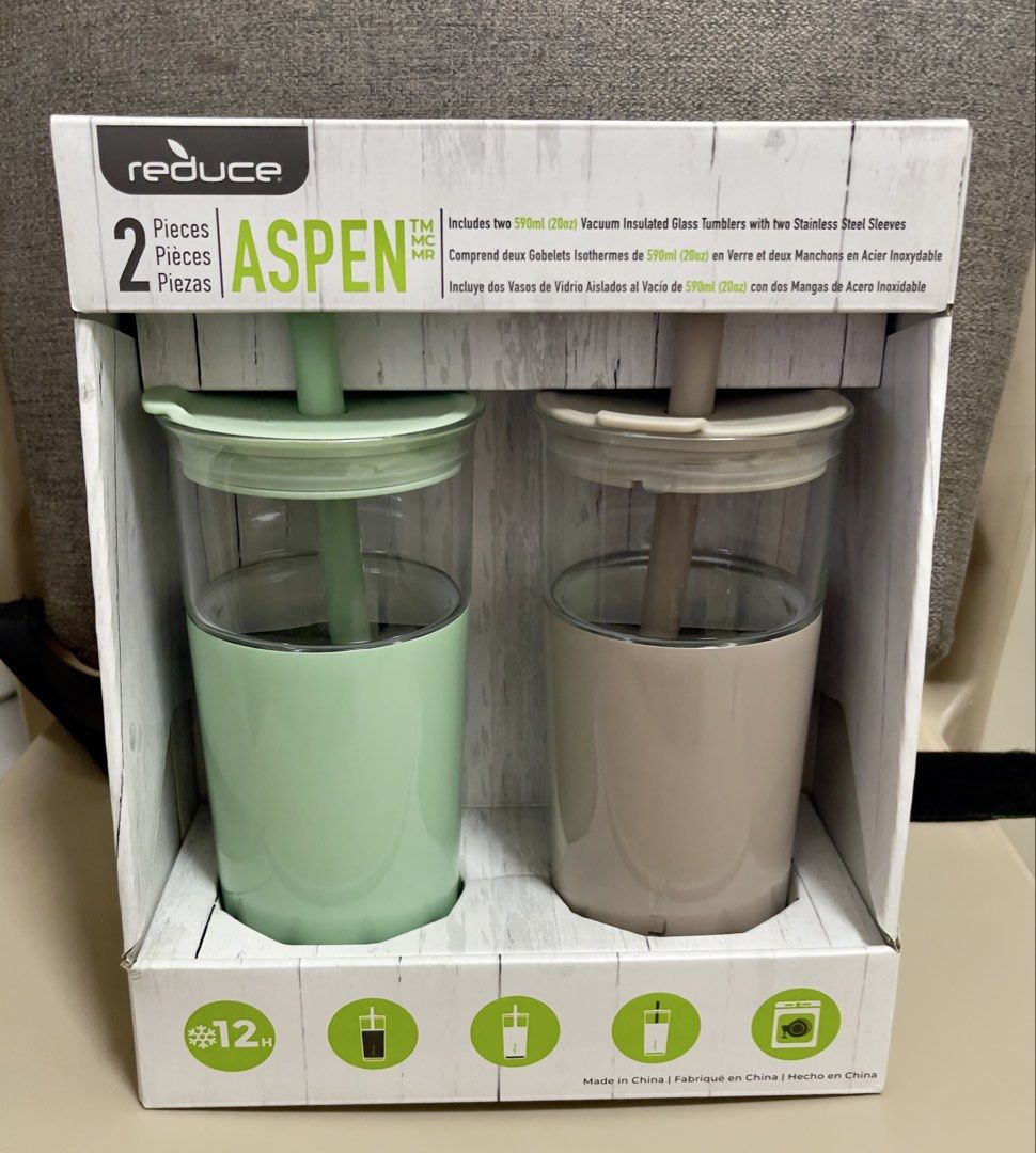 Reduce Aspen Vacuum Insulated Glass Tumblers 2x590mL (Category: Water Bottles & Tumblers) located in Quezon City. Submitted by rjscloset (Listing ID 1436540766, Image 1). Description: - Includes two 590ml vacuum-insulated glass tumblers - Stainless steel sleeves - Keeps drinks cold for up to 12 hours - Extra wide straw - Soft sit base - Ideal for home and on-the-go use.