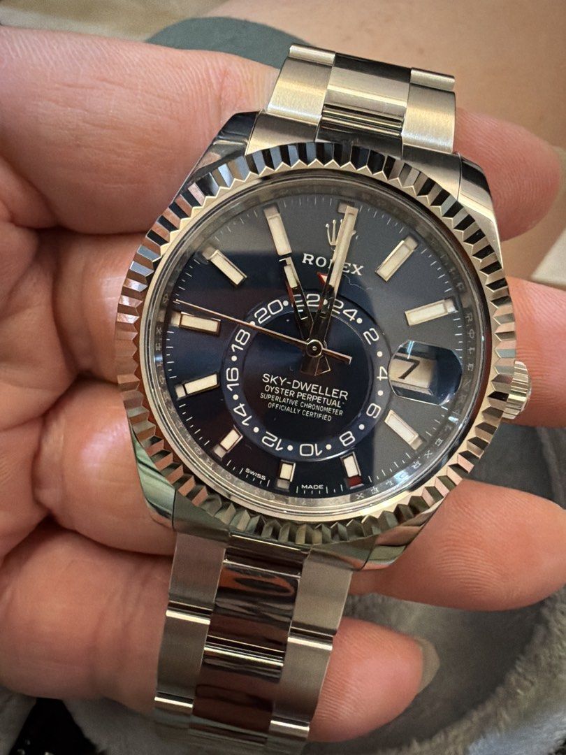 Rolex Sky-Dweller Oyster Perpetual Blue 2021 326934 (Category: Watches) located in Singapore. Submitted by bigbosssss (Listing ID 1436618030, Image 1). Description: - Rolex Sky-Dweller - Features a blue dial - no scratch or ding - perfect condition - full box, with white tag.