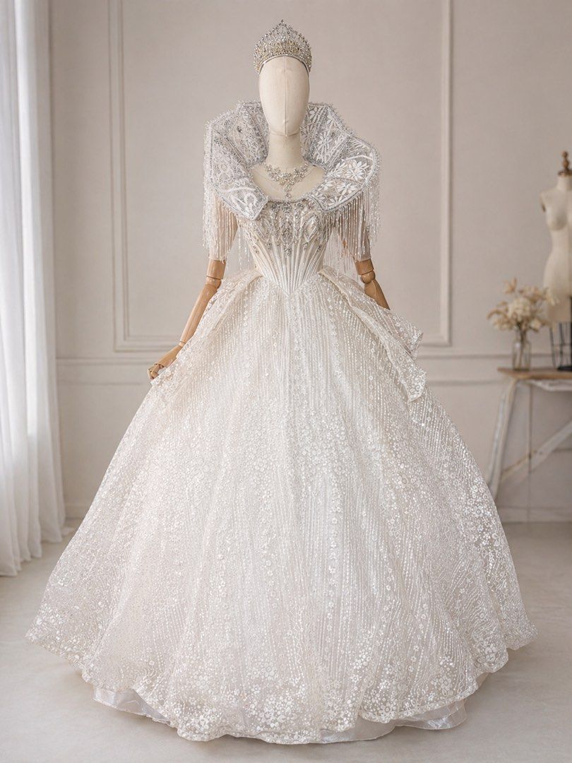 Sagala white gown (Category: Evening dresses & gowns) located in Makati City. Submitted by iconikarl (Listing ID 1436472333, Image 1). Description: Sagala white gown with backdress. Size S to SL. Fits 22 to 26 waistline. Can be altered if buying at your own expense. Tube gowns with detachable Filipiniana sleeves For rent 2,200 for gown with backdress For sale 4,400.
