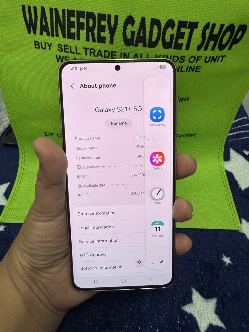 SAMSUNG S21+ 8/256 (Category: Samsung) located in San Juan City. Submitted by wainefreygadgetshop (Listing ID 1436636141, Image 2). Description: SAMSUNG S21+ 8/256 (PLEASE SEARCH MO NALANG FULL SPECS) ALL GOODS AT WORKING OPEN-LINE Dual sim GAMING PHONE SCREEN TESTED SIGNAL TEST CAMERA MALINAW HONEST ISSUE ILALAGAY SA NOTE KUNG MERON MAN PARA AWARE KA! NOTE* *SEE POSTED PICTURES MAY LIGHT AMOLED BURN AT MAY MALAKING SCRATCH SA LOWER PART BINILUGA