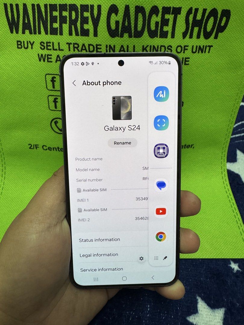 SAMSUNG S24 8/256 (Category: Samsung) located in San Juan City. Submitted by wainefreygadgetshop (Listing ID 1436636308, Image 2). Description: SAMSUNG S24 8/256 (PLEASE SEARCH MO NALANG FULL SPECS) ALL GOODS AT WORKING OPEN-LINE Dual sim GAMING PHONE SCREEN TESTED SIGNAL TEST CAMERA MALINAW HONEST ISSUE ILALAGAY SA NOTE KUNG MERON MAN PARA AWARE KA! NOTE* *SEE POSTED PICTURES HINDI MAKINIS LALO NA YUNG FRAME KAYA MURA DI NAMAN NAKAKA APEKTO SA S