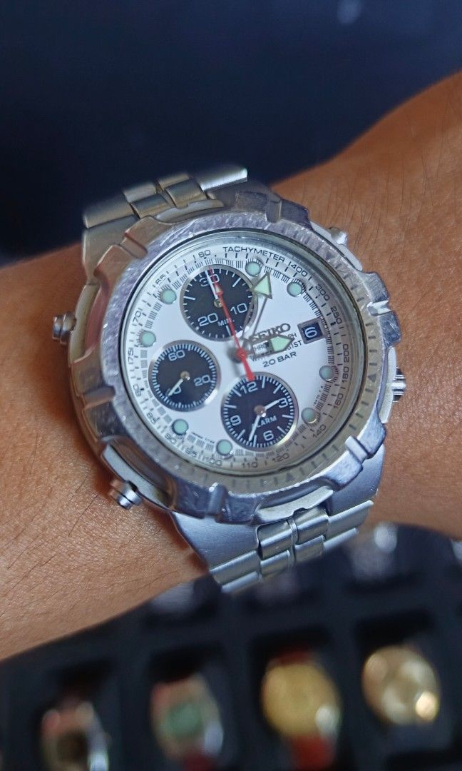 SEIKO CHRONOGRAPH PANDA (Category: Luxury Watches) located in Manila. Submitted by arcads97 (Listing ID 1436504927, Image 1). Description: Selling my preloved Seiko Chronograph Watch •Reference Number: SBBP049. Movement: Caliber 7T32 Quartz movement. Case Diameter: Approximately 41mm to 42mm. Water Resistance: Rated at 20 BAR (200 meters). Case & Bracelet Material: Stainless Steel. Functions: Chronograph (stopwatch) measuring up to 30 minutes. De