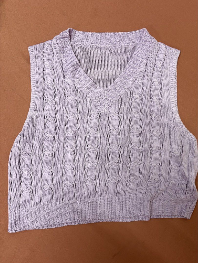Shein Knit Vest (Category: Sleeveless) located in Manila. Submitted by closetsofaddie (Listing ID 1436585745, Image 1). Description: - Shein knit vest - Size: M - Color: Light Purple - Design: V-neck, cable knit - Perfect for layering 💳Mode of Payment: 💙 GCash 🧡 MariBank 🩵 GoTyme 💸 Cash if Meetup! 🚚Mode of Delivery: JnT Delivery Lalamove if nearby/Same day May do meetups.