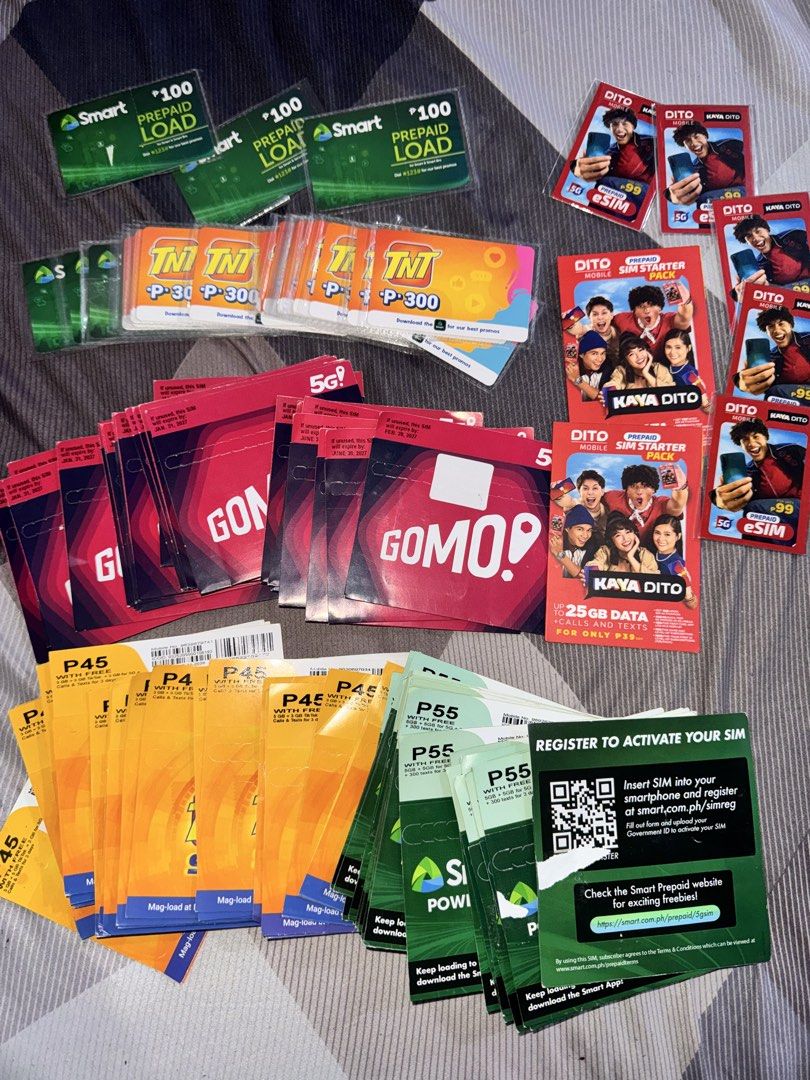 SMART/TNT/GOMO/DITO SIM CARD AND LOAD CARD (Category: Sim Cards) located in Quezon City. Submitted by kentivan21 (Listing ID 1436579506, Image 1). Description: TNT - 40 SMART - 50 DITO - 30 DITO ESIM - 90 SMART/TNT 100 - 95 SMART/TNT 300 - 280 SMART/TNT 500 - 470 GOMO 30GB NO EXPIRY - 350 GOMO 60GB NO EXPIRY - 700 GOMO 30 DAYS UNLI - 700.