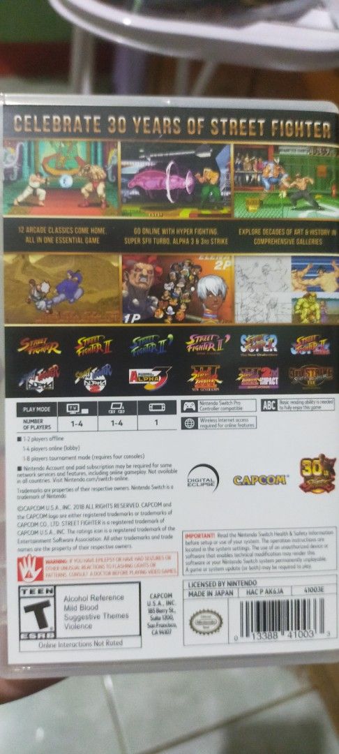 Street Fighter 30th Anniversary Collection - Nintendo Switch (Category: Nintendo) located in Manila. Submitted by kuntil (Listing ID 1436476964, Image 2). Description: - Street Fighter 30th Anniversary Collection for Nintendo Switch - Includes classic arcade games: Street Fighter, Street Fighter II, Street Fighter III, and more! - Features online versus fighting. - Includes a gallery of art and history. - Supports 1-4 players. - Made in Japan..