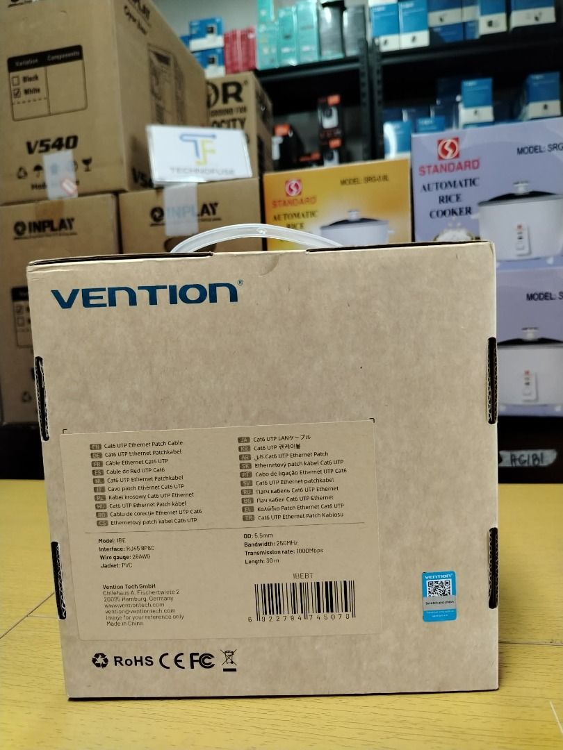 Vention 30M Cat6 UTP Patch Ethernet Cable Black IBEBT (Category: Cables & Adaptors) located in Pasig City. Submitted by technofuseofficial (Listing ID 1436548388, Image 2). Description: Vention 30M Cat6 UTP Patch Ethernet Cable Black IBEBT Brand New and Original Items Store Location: 4F Unit 402, 604 Shaw Boulevard, Barangay Kapitolyo, Pasig City Same Day Delivery: - Lalamove delivery within Metro Manila - For walk-ins: Always PM first for item a
