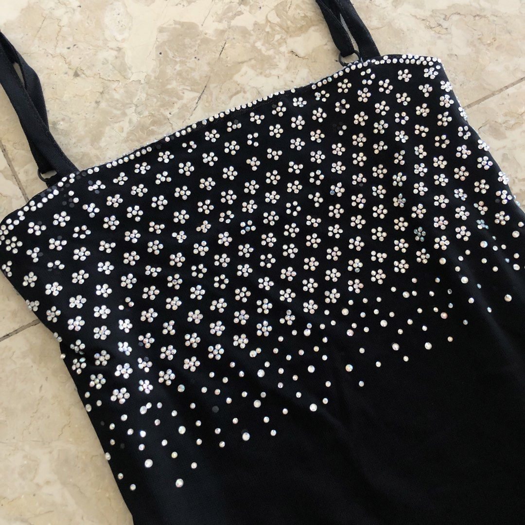 Vintage Black Rhinestones Tank Top (Category: Sleeveless) located in Makati City. Submitted by zprlvd (Listing ID 1436557900, Image 3). Description: fits s-m ᡣ𐭩 rhinestone embellished top.