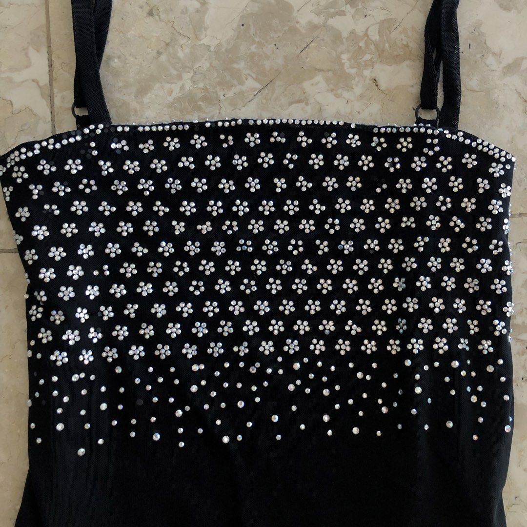 Vintage Black Rhinestones Tank Top (Category: Sleeveless) located in Makati City. Submitted by zprlvd (Listing ID 1436557900, Image 2). Description: fits s-m ᡣ𐭩 rhinestone embellished top.