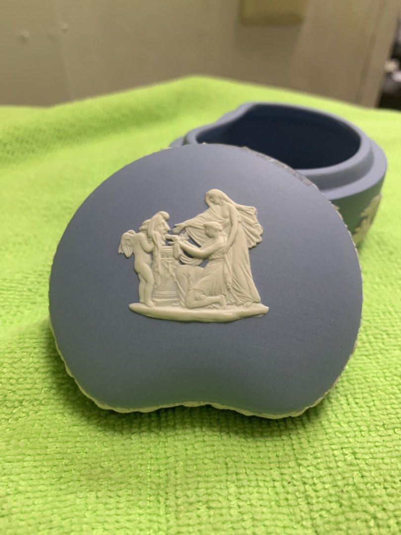 Wedgwood Blue Jasperware Trinket Box (Category: Accessory Holder, Box & Organizers) located in Quezon City. Submitted by kitkatvergz (Listing ID 1436597596, Image 1). Description: - Wedgwood blue Jasperware trinket box - Heart-shaped design - White bas-relief detailing - Floral accents - Marked "Wedgwood Made in England" - Perfect for jewelry or display - Very Good condition .