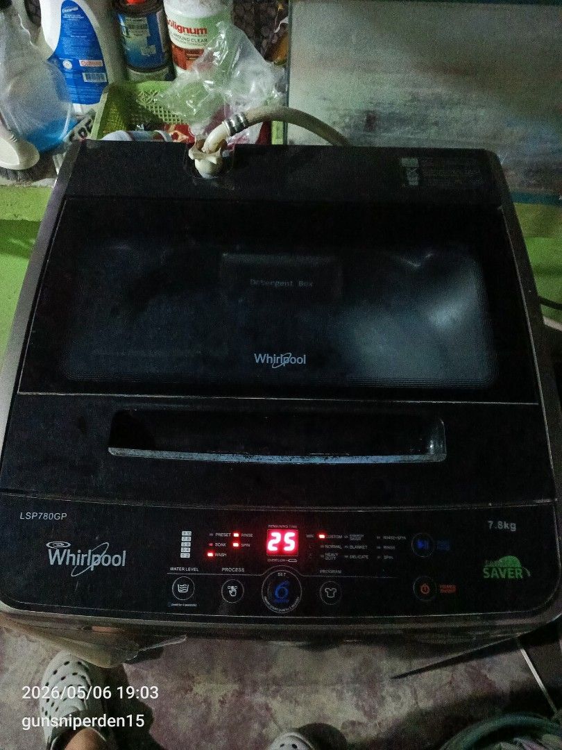 Whirlpool Top Load Washing Machine LSPT80GP 7.5kg (Category: Washing Machines and Dryers) located in Las Pinas. Submitted by danegilalfonso3 (Listing ID 1436595622, Image 2). Description: - Whirlpool Top Load Washing Machine - 7.5kg Capacity - Digital Display - Convenient Detergent Box - Multiple Wash Cycle Options - Dark Color - Model: LSPT80GP.