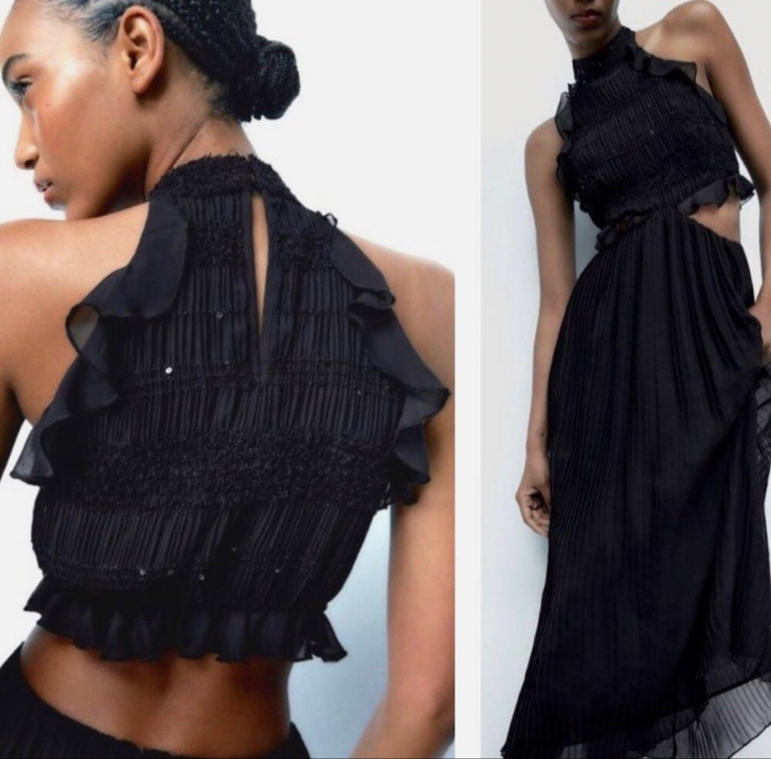 Zara Cutout Ruffle Halter Dress (Category: Dresses) located in Manila. Submitted by jean_closet (Listing ID 1436531642, Image 1). Description: Brandnew but without tags. Just washed and never worn Size Small on tag No measurements sorry i misplaced my tape measure .