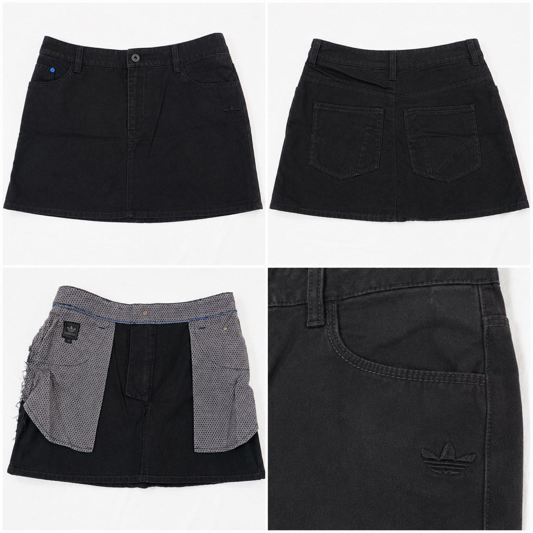 Adidas Black Denim Skirt (Category: Skirts) located in Subic. Submitted by raeux (Listing ID 1436685372, Image 1). Description: ✨ Best fit: Small - Medium ✨ Altered - Adidas black denim skirt - Embroidered Adidas logo - Button and zipper closure - Mini skirt style .