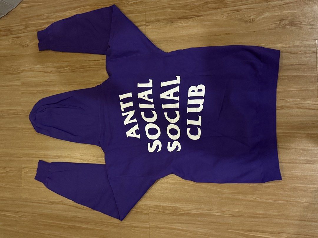 Anti Social Social Club Purple Hoodie (Category: Hoodies) located in Manila. Submitted by raki_01 (Listing ID 1436743744, Image 2). Description: - Bought in Japan - DM for more details - Anti Social Social Club hoodie - Purple color - Size: L - Made in USA - Features brand logo (front and back) - Hood with drawstrings - Kangaroo pocket.