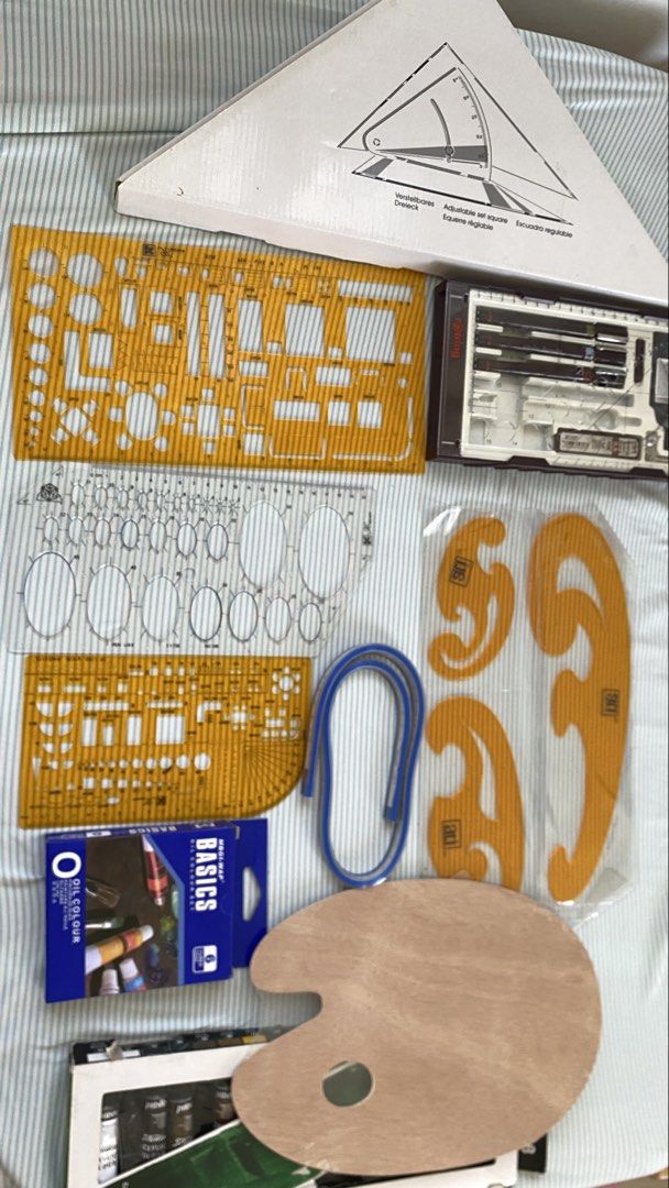 Architecture Supplies Set - Drawing Tools, Paints, Books (Category: Stationery & School Supplies) located in Las Pinas. Submitted by kathleenfayemiranda17 (Listing ID 1436696022, Image 2). Description: - Drawing tools: stencils, rulers, compass set - Paints: Oil paints and acrylic paints - Accessories: Wooden palette - Books: "Solid Mensuration: Understanding the 3D Space" and "The Life and Works of Rizal".