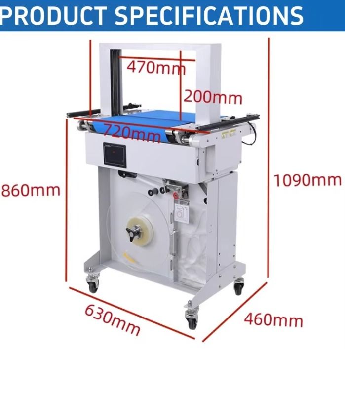 Automatic Strapping Machine (Category: Industrial Equipment) located in Quezon City. Submitted by msochea (Listing ID 1436650733, Image 1). Description: - Automatic strapping machine for efficient packaging. - Features a green conveyor belt. - Includes a user-friendly control panel with screen and buttons. - Mounted on wheels for easy mobility. - Dimensions: 1280mm (Height) x 1180mm (Length) x 560mm (Width) x 400mm (Depth)..