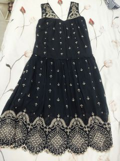 sachin and babi light blue dress Chelsea & Theodore Denim Pearl Embellished Tiered Bell Sleeve Dress Size S