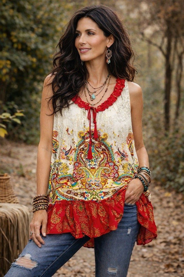 Bila paisley boho frills top (Category: Sleeveless) located in Baguio. Submitted by thecloset.bg (Listing ID 1436787288, Image 1). Description: .