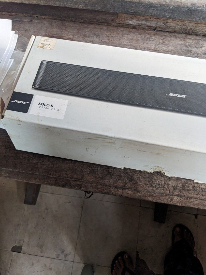 Bose Solo 5 TV Sound System (Category: Soundbars, Speakers & Amplifiers) located in Davao. Submitted by angeloaaltea (Listing ID 1436681312, Image 2). Description: - Bose Solo 5 soundbar included - Comes with remote, power adapter, and cables - Includes original box and documentation - Perfect for improved TV audio.