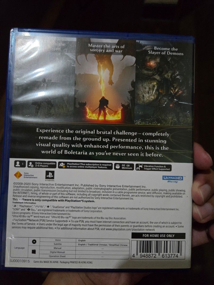Demon's Souls PS5 Game (Category: PlayStation) located in Marikina City. Submitted by parcelpal.store (Listing ID 1436699276, Image 2). Description: - Demon's Souls for PlayStation 5 - Completely remade from the ground up - Stunning visual quality - Enhanced performance - Experience the original brutal challenge - For home use only.