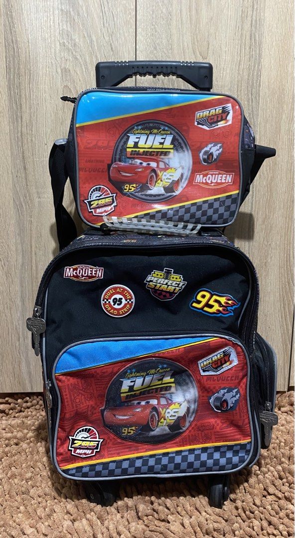 Disney Cars Lightning McQueen Bag (Category: Babies & Kids Fashion) located in Mandaluyong City. Submitted by aiztyle (Listing ID 1436685085, Image 1). Description: Disney Cars Lightning McQueen 4 wheels trolley backpack set Used but not abuse Kindly refer to the pictures posted For your proper reference. Measurement: L 13 W 12 (front) 8” (side) Original Price Php2,900 +++ SALE Php1000 only.