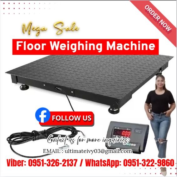 Electronic Platform Floor Weighing Scale Digital Platform Floor Weighing Machine (Category: Everything Else Others) located in Malabon City. Submitted by moannataga43633 (Listing ID 1436699105, Image 1). Description: Capacity /Division - 2000kg d=0.5kg Platform size - 1.5m x 1.5m x5mm Power - 220V AC/DC ,50hz or 110V AC/DC ,60HZ Material - Mild Carbon Steel Display - Led / LCD Unit - KG/LB Load Cell - 2T.4pcs Junction - 1 piece 📝: Price subject 