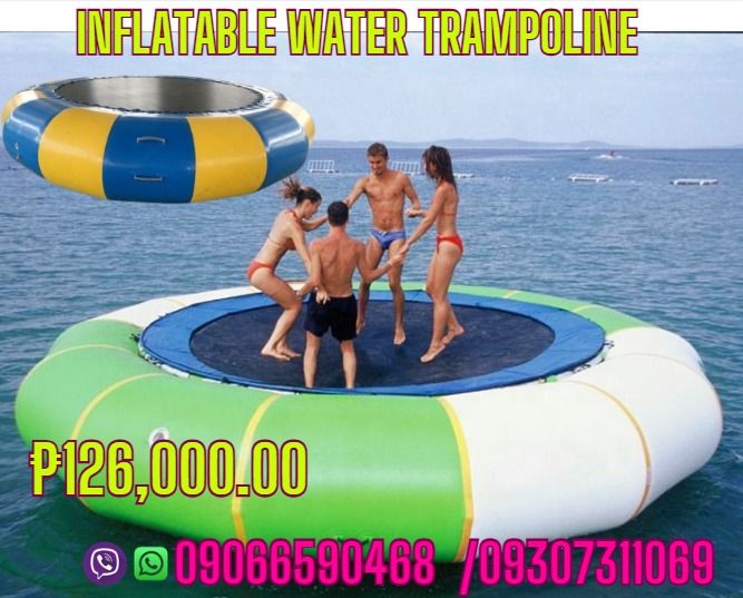 For Sale Water Trampoline Size: 4m Diameter (Category: Looking For) located in Aroroy. Submitted by 09307311069 (Listing ID 1436749582, Image 1). Description: Water Trampoline Size: 4m Diameter Material 1). 0.65mm PVC tarpaulin: 87,230 Gross Weight: 45KG Packing Size: 0.25CBM Material 2). 0.9mm PVC tarpaulin: 93,940 Gross Weight: 48KG Packing Size: 0.28CBM Size: 4.6m Diameter Material 1). 0.65mm PVC tarpaulin: 106,689 Gross Weight: 80KG Packing S