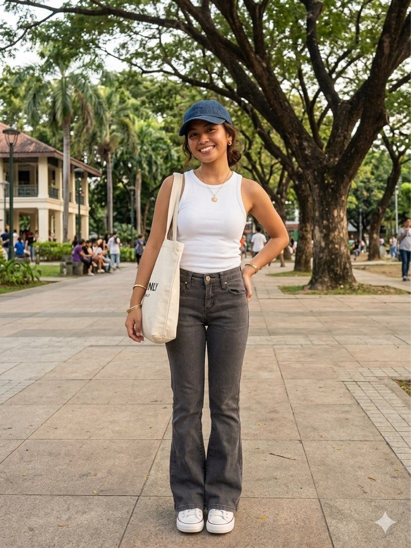 Forever 21 Denim Flared/ Wide-leg Jeans (Category: Jeans) located in Quezon City. Submitted by deux.ph (Listing ID 1436739512, Image 1). Description: SIZE: 24 on tag DIMENSIONS *laid flat: • Waist : 12.50 in. • Hips : 16 in. • Rise (waist to crotch) : 8 in. • Inseam (crotch to hem) : 28.25 in. • Length (waist to hem) : 36 in. • Hem ( leg hole) : 10 in. COLOR: Charcoal gray DETAILS: - Mid-rise / Midwaist - slightly stretchable, classic 5-pocket de