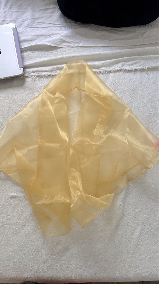 Golden Organza Shawl (Category: Scarves) located in San Pedro. Submitted by courtneyppp (Listing ID 1436731442, Image 2). Description: - Golden organza shawl - Square shape - Lightweight and sheer fabric - Perfect for formal wear/Filipiniana - Adds sophistication to any outfit MOP: Gcash, BPI.