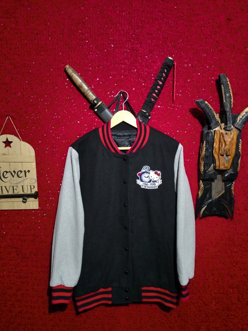 HELLO KITTY WOOL VARSITY JACKET (Category: Coats, Jackets and Outerwear) located in Baguio. Submitted by vertex_nga.pow (Listing ID 1436768177, Image 3). Description: HELLO KITTY WOOL VARSITY JACKET LARGE SIZE DIMENSIONS 27.5L BY 20 ARMPIT TO ARMPIT 23 INCHES SLEEVE EXCELLENT CONDITION BAGUIO LOCATION PLUS SF SA MALAYU JNT COURIER PASS COD UNLI VOUCH.