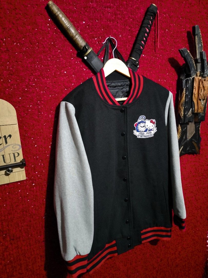 HELLO KITTY WOOL VARSITY JACKET (Category: Coats, Jackets and Outerwear) located in Baguio. Submitted by vertex_nga.pow (Listing ID 1436768177, Image 2). Description: HELLO KITTY WOOL VARSITY JACKET LARGE SIZE DIMENSIONS 27.5L BY 20 ARMPIT TO ARMPIT 23 INCHES SLEEVE EXCELLENT CONDITION BAGUIO LOCATION PLUS SF SA MALAYU JNT COURIER PASS COD UNLI VOUCH.