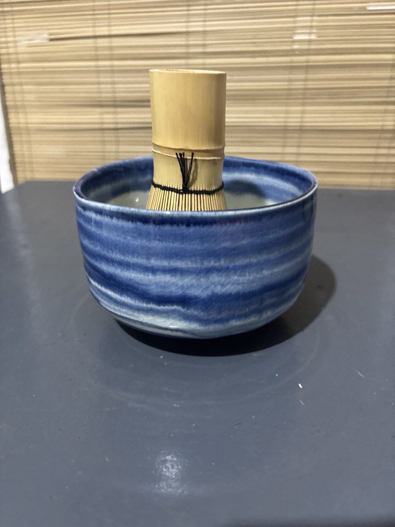Japanese Chawan Matcha Tea Bowl Glazed Ceramic (Category: Coffee & Tea Tableware) located in Makati City. Submitted by bbnski (Listing ID 1436653206, Image 3). Description: - Japanese matcha bowl with a blue and white striped design - Bamboo matcha whisk NOT INCLUDED - Features a unique crackle glaze - Good size for whisking matcha - Perfect for your daily matcha ritual.