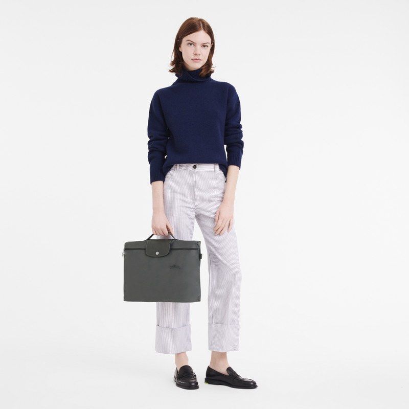 Longchamp Le Pliage Green Briefcase in Graphite448303782776033280