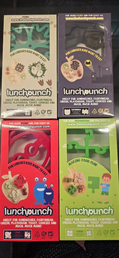 Lunch Punch Sandwich Cutters- take all 4! (Category: Cookware & Accessories) located in Makati City. Submitted by shopcaio.ph (Listing ID 1436692912, Image 3). Description: - Lunch Punch sandwich cutters - Perfect for kids' sandwiches - Great for sandwiches, toast, cookies, and cheese - Easy to use - Easy to clean - Makes lunchtime fun! Take all 4 for only P1,000 original price is P523 each.